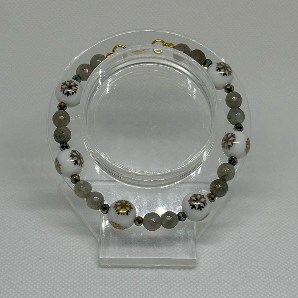 Handmade Gold Wire Bracelet with Snowflake Beads